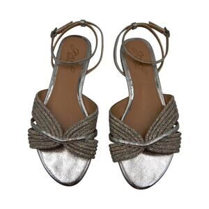 Jewel Badgley Mischka Glittery Rhinestone Ankle Strap Flat Sandals Silver Size 6